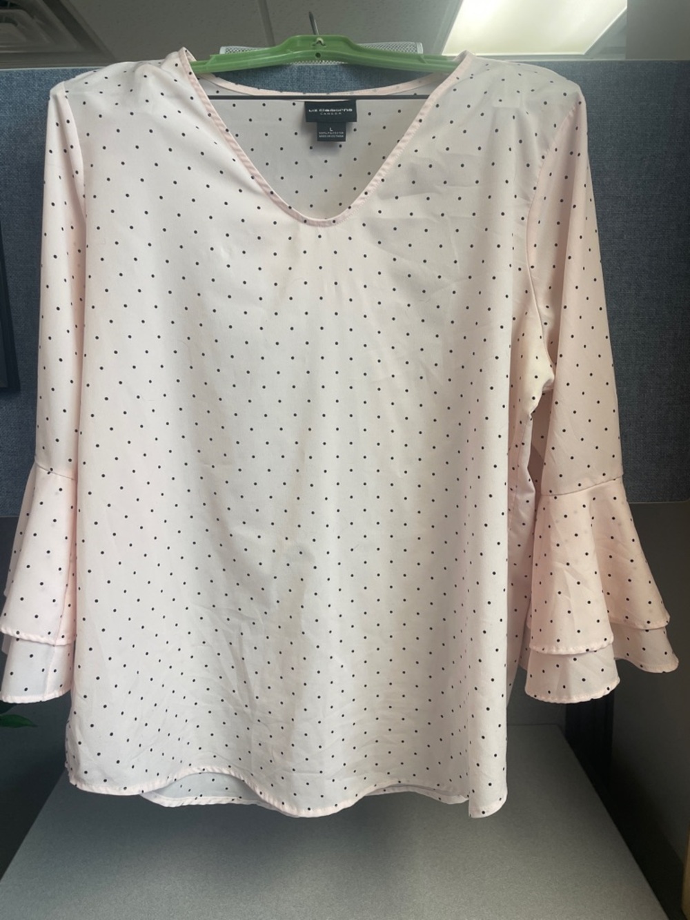 Liz Claiborne Light Pink Polka Dot Ruffle Sleeve Blouse